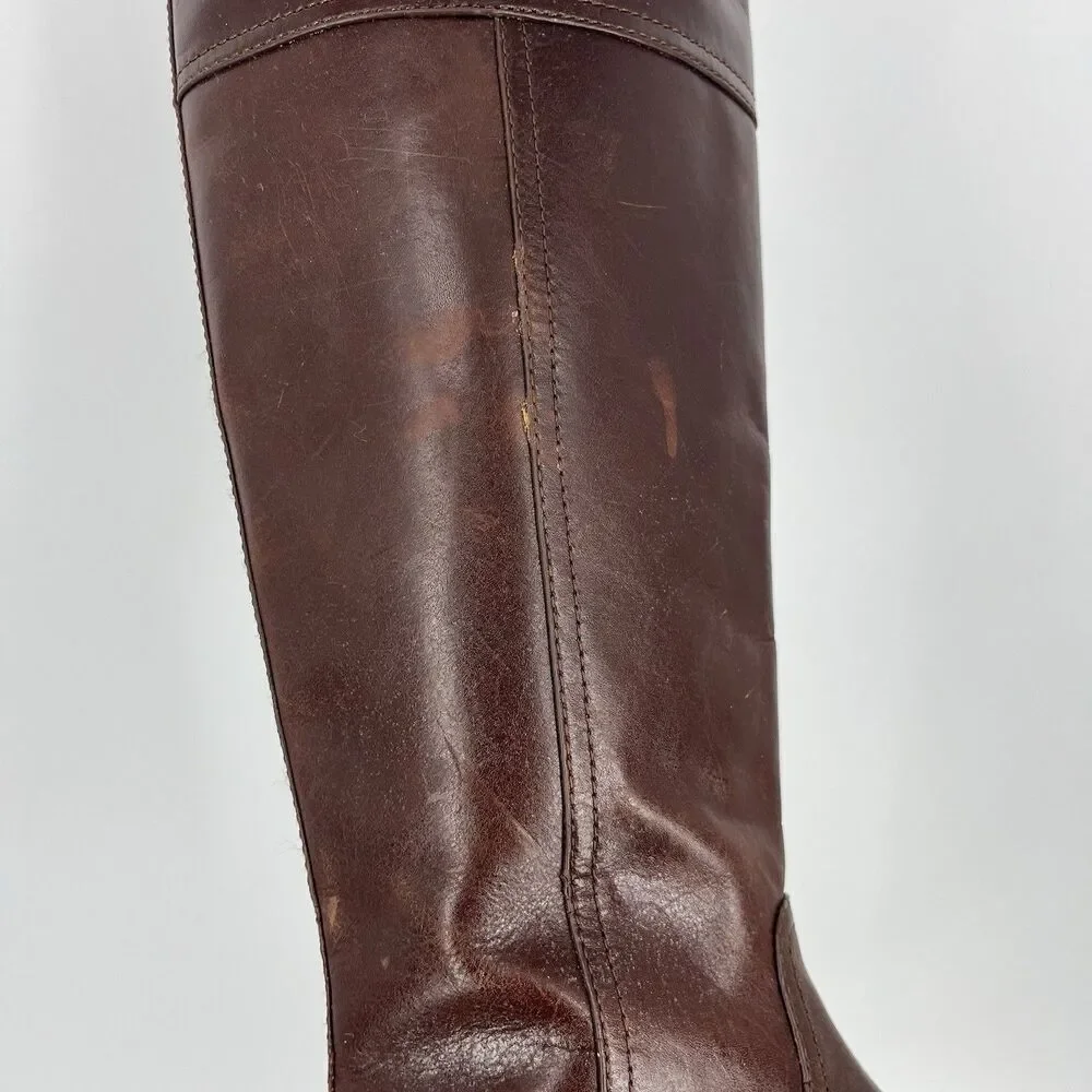 Tory Burch Kiernan Boots Size 7.5 Womens Brown Western Leather Riding Gold Logo